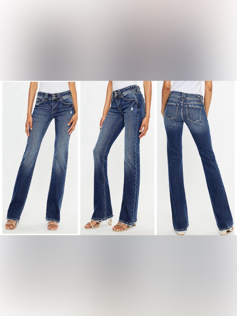 NWT KanCan Mid Rise Double Button Frayed Hem Light Sandblast Bootcut Jeans 32x33